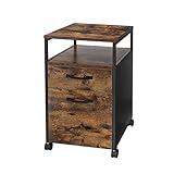 FIONEL Aktenschrank Rollcontainer Mobiler Aktenschrank im Industriestil auf Rädern mit 2 Schubladen, offenem Regal for A4-Hängeordner Büroschrank