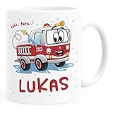 SpecialMe® Kinder-Tasse Kunststoff Baby Motiv Personalisiert Feuerwehrauto personalisierte Namenstasse weiß Kunstoff-Tasse