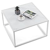 COSTWAY Couchtisch Marmor Optik, rechteckiger Kaffeetisch mit Metallrahmen, modern, 70 x 70 x 40cm (weiß)