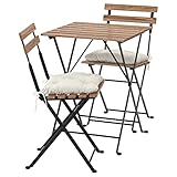 Ikea TÄRNÖ Tisch+2 Stühle, Outdoor, schwarz/hellbraun gebeizt/Kuddarna beige