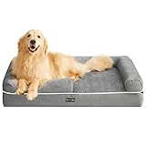 FEANDREA Orthopädisches Hundebett, Hundekissen, Hundekorb, weiche Polsterung, Hundesofa, erhöhte Ränder, Bezug abnehmbar und waschbar, 106 x 80 x 25 cm, rutschfeste Unterseite, hellgrau PGW077G02