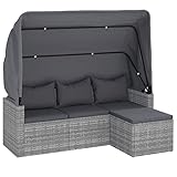 Festnight Gartensofa 3 Sitzer Mit Dach und Fußhocker Loungebett Outdoor Mit Dach Gartensofa Polyrattan 3-Sitzer Gartensofa Sonnenliege Liege Mit Sonnendach Grau