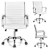 COSTWAY Bürostuhl mit hoher Rückenlehne, Drehbarer Konferenzstuhl, Arbeitsstuhl mit Armlehne, Höhenverstellbar 95-105 cm, Ergonomischer Computerstuhl, Chefsessel Schreibtischstuhl (White)