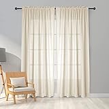 Melodieux Vorhänge Beige Transparent Leinen Optik Voile Gardinen für Wohnzimmer Schlafzimmer, 2er Set 225x140cm