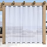 Qelus Outdoor Vorhang Wetterfest Transparent B254 x H244cm, Outdoorvorhänge mit Ösen Außenvorhang Gardinen Winddicht Wasserdicht für Pergola Balkon Terrasse Garten Pavillon Sichtschutz Sonnenschutz
