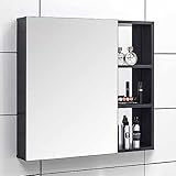 HYQHYX Modern Rechteckiger Badezimmerschrank Wandspiegel Aluminiumrahmen Badspiegel für Badezimmer Waschräume Schlafzimmer (Color : Black, Size : 71 * 68 * 12cm)