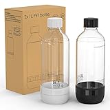 Mycket Soda Maker Flaschen, Wiederverwendbare Kunststoff-Wasserflasche zum Ausgasen, 2x1L BPA-frei PET-Sprudelwasserflaschen, Ersatzflaschen für Soda-Maschine, 2 Stück, Schwarz+Weiss