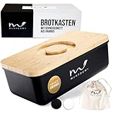 Munroomy Brotkasten mit Schneidebrett & Baumwoll-Beutel - gegen schimmeln & austrocknen - ideal zum Brötchen & Brot aufbewahren - Brotbox mit Deckel