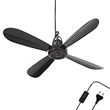 Bestlivings Mobiler Deckenventilator Schwarz (5m XXL Kabel) mit Stecker und Schalter, 220V-240V / 5 Watt, Ø40 cm Decken Ventilator mit Aufhänger