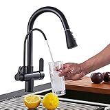 Onyzpily Schwarz Reines Wasser Küchenarmatur mit ausziehbar Doppelgriff Heißes und kaltes Trinkwasser 3-Wege-Filter Küchenmischbatterien