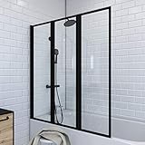 MARWELL Triple Black Badewannenfaltwand in modernem Design, matt schwarz, 125 x 143 cm schwarz