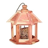 Vogelfutterstation Wildvogelhäuschen aus Holz, Panorama-Vogelhäuschen, sechseckig, mit hängendem Dach, für Garten, Hof, Außendekoration Vogelfutterspender