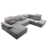 Kabs® Wohnlandschaft Borgiallo II - Modernes graues Sofa in U-Form mit Bettkasten & Schlaffunktion, Ottomane rechts, Armteilverstellung, Kopfteilverstellung & Rücken echt, Maße: 340 x 81 x 188 cm