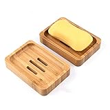 Gurkkst 2 Stück Natürliche hölzerne Bambus Seifenschale Holz Dusche Handgefertigte Seifenkiste Seifen Box Für Seife Scrubber Schwämme Waschbeckenablage
