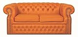 Casa Padrino Echtleder 2er Sofa Orange 180 x 100 x H. 78 cm - Luxus Chesterfield Schlafsofa