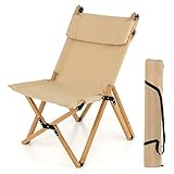 COSTWAY Campingstuhl mit 2-stufig Verstellbarer Rückenlehne, tragbarer Faltstuhl aus Bambus, inklusive Tragetasche, ultraleichter Klappstuhl, Liegestuhl Strandstuhl für Camping, Strand, Terrasse