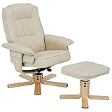 IDIMEX Relaxsessel Charly mit Hocker, schöner Drehsessel mit Lederimitat in beige, praktischer Polstersessel mit Seitentasche