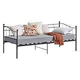 [en.casa] Metall-Tagesbett Arjeplog 90x200 cm Bettgestell Jugendbett Metallbett Einzelbett Schwarz