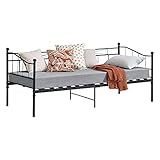 [en.casa] Metall-Tagesbett Arjeplog 90x200 cm Bettgestell Jugendbett Metallbett Einzelbett Schwarz