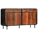 JUNZAI Sideboard, Kommode Schlafzimmer, Kommoden & Sideboards, Wohnzimmerschrank, Flur Kommode, Zimmer Möbel, Massives Altholz 140×35×76 cm