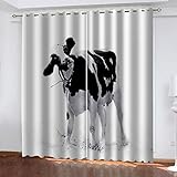 Hundnsney Vorhänge Wohnzimmer Modern Blickdicht 2Er Set 3D Schwarz-Weiße Tierkuh Muster Schlaufenschal Verdunkelungsvorhang Vorhänge Lärmminderung Gardinen Fensterdekoration 210X264cm(HxB)