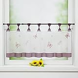 Delien Scheibengardine Voile Bistrogardinen mit Schlaufen Küchen Kurzstore Stickerei »Schmetterling« Transparente Durchstangenzug Stores Gardine Kurzvorhang BxH 120x45cm,Violett