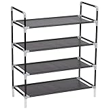 ZEYUAN Schuhregal mit 4 Etagen, Schuhablage, Shoe Rack, Schuh Regal, Schrank Für Schuhe, Shoe Shelf, Shoe Stand, Flurmöbel, Metall und Vliesstoff Schwarz