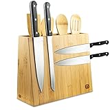 naturlik Messerblock magnetisch inkl. 5-teiliges Kochlöffel-Set - 2 in 1: Messerblock ohne Messer & Utensilienhalter Küche - Bambus Messerhalter magnetisch - Magnet Messerhalter - Küche Organizer