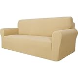 Ystyle Sofa überzug 3 Sitzer Mit Armlehne, Stretch Sofabezug rutschfest, Modern Sofa Cover Für Hunde Haustiere, Atmungsaktiv Couch überzug Mit Elastic Bottom, Beige Gelb