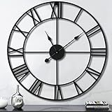 Outpicker Wanduhr Große XXL 60cm Römische Ziffer Wanduhr Schwarz Lautlos Ohne TickgeräUsche Batterie Betriebene Quarz Metall Wanduhr Vintage für Küche, Wohnzimmer, Schlafzimmer, Büro (Schwarz Große)