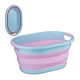 Relaxdays Wäschekorb faltbar, 24 Liter, Wäschewanne Kunststoff, platzsparend zusammenklappbar, mit Griffen, rosa/blau