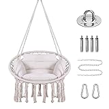 Goutime Hängesessel mit hängendem Hardware-Kit und Rückenkissen, Macrame Boho Schaukelstühle für drinnen, draußen, Schlafzimmer, Terrasse, 100kg Kapazität (Beige)