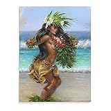 Abstrakte Bilder Leinwand Hawaii Strand Mädchen Bild Hula Tänzerin Mädchen Poster Tropische Insel Mädchen Wand Bilder Leinwand Bilder Poster Wand Bilder Bilddruck (40x60cm Kein Rahmen)