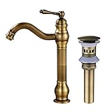 MEIBATH Badezimmer Waschbecken Mischbatterien Einhand Arbeitsplatte Wasserhahn Vessel Tap + Sink Pop up Drain (mit Überlauf) Antik Messing Wasserhahn Badarmatur Waschtischarmaturen