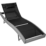 TecTake Verstellbarer Relaxsessel mit Liegefunktion, wetterfeste Relaxliege Garten, Outdoor Polyrattan Sonnenliege mit Kissen - grau