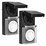 DEWENWILS Zeitschaltuhr Aussenbereich Mechanisch, Analoge Outdoor Timer mit IP44 Wasserdicht, Kindersicherung & Schutzabdeckung für Garten, Poolpumpe, Teichpumpe, Balkonbeleuchtung, 16A/3680W, 2 Pack