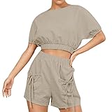 Kissen Jugendzimmer Mädchen Sommer-Baumwoll- und Leinen-Frauen-Shorts-Sets Halfter-Design geknotetes Top und Shorts-Set Muslimische Kleider Damen