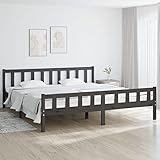 JUNZAI Massivholzbett, Familienbett, Betten, Holzbett, Bed Frame, Bettboden, Bettrahmen, Bettstell, Grau 160x200 cm