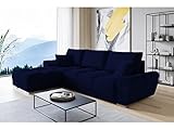 ML Furniture Velvet Ecksofa in L-Form – Dunkelblau Sofa – Couch mit Stauraum und Kissen - Ausziehbares Schlafsofa – Sofa mit Schlaffunktion - Schlafsofa mit Bettkasten – Gästebett – 289 x 189 cm