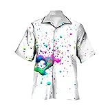Xmiral Männer Casual Kurzarm Frühling Sommer Umlegekragen 3D Gedruckte Hemden Mode Top Blusenhemden Hemd Herren Altrosa (Weiß-a,Weiß-a)