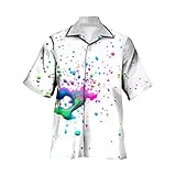 Xmiral Männer Casual Kurzarm Frühling Sommer Umlegekragen 3D Gedruckte Hemden Mode Top Blusenhemden Hemd Herren Altrosa (Weiß-a,Weiß-a)