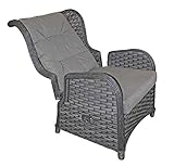 LINDER EXCLUSIV Garten Relaxsessel aus Rattan grau mit Ottomane