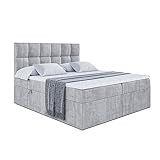 ALTDECOR Boxspringbett mit Multipocket-Matratze H4 (20 cm hoch) mit + PUR + Kokosmatte, Topper (4 cm hoch), Polsterbett mit Kopfteil und Bettkasten 180x200 - Grau Monolith 84