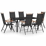 JUNZAI 7-TLG. Garten-Essgruppe, Gartenmöbel Set, Garten Möbel, Sitzgruppe Garten, Sitzgarnitur Garten, Gartengarnitur, Gartenset, Gartensitzgruppe, Aluminium Schwarz
