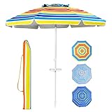 RELAX4LIFE Sonnenschirm Ø220cm, Gartenschirm Winkelverstellbar, Strandschirm UV-beständig&Wasserabweisend, Balkonschirm mit Getränkehalter&Tragtasche, Terrassenschirm für Garten Strand (Bunt)