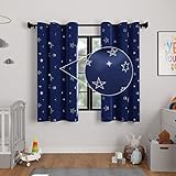 Encasa Homes Verdunklungsvorhänge Silberfolie gedruckt für Kinder Schlafzimmer, Blöcke 85% des Lichts, Ton und Wärme Reduzierung Vorhänge mit 2 Panels von Größe 113 x 137 cm - Star Navy