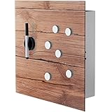 BALOU Schlüsselkasten modern mit Glas Magnettafel - Memoboard magnetisch mit 6 Magneten und Stift - Schlüsselschrank groß mit 20 Haken 33x33x6,8cm Holz Muster