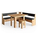 Vicco Eckbankgruppe Roman Esszimmergruppe Eckbank Sitzgruppe Tisch Hocker (GoldCraft Eiche, 180x180cm)