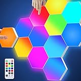 RGB LED Wandleuchte mit Fernbedienung, LED Panel Wand Sechseck Wandleuchte Berührungssensitiv Gaming LED Wandbeleuchtung, Hexagon LED Platten für Gaming Setup Wohnzimmer Schlafzimmer TV, 7 Paneele