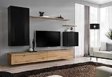 ASM Wand-Set – Switch XX – 1 LED Vitrine – 1 TV-Bank – 1 Wandregal – Holz und Schwarz – Modell 2